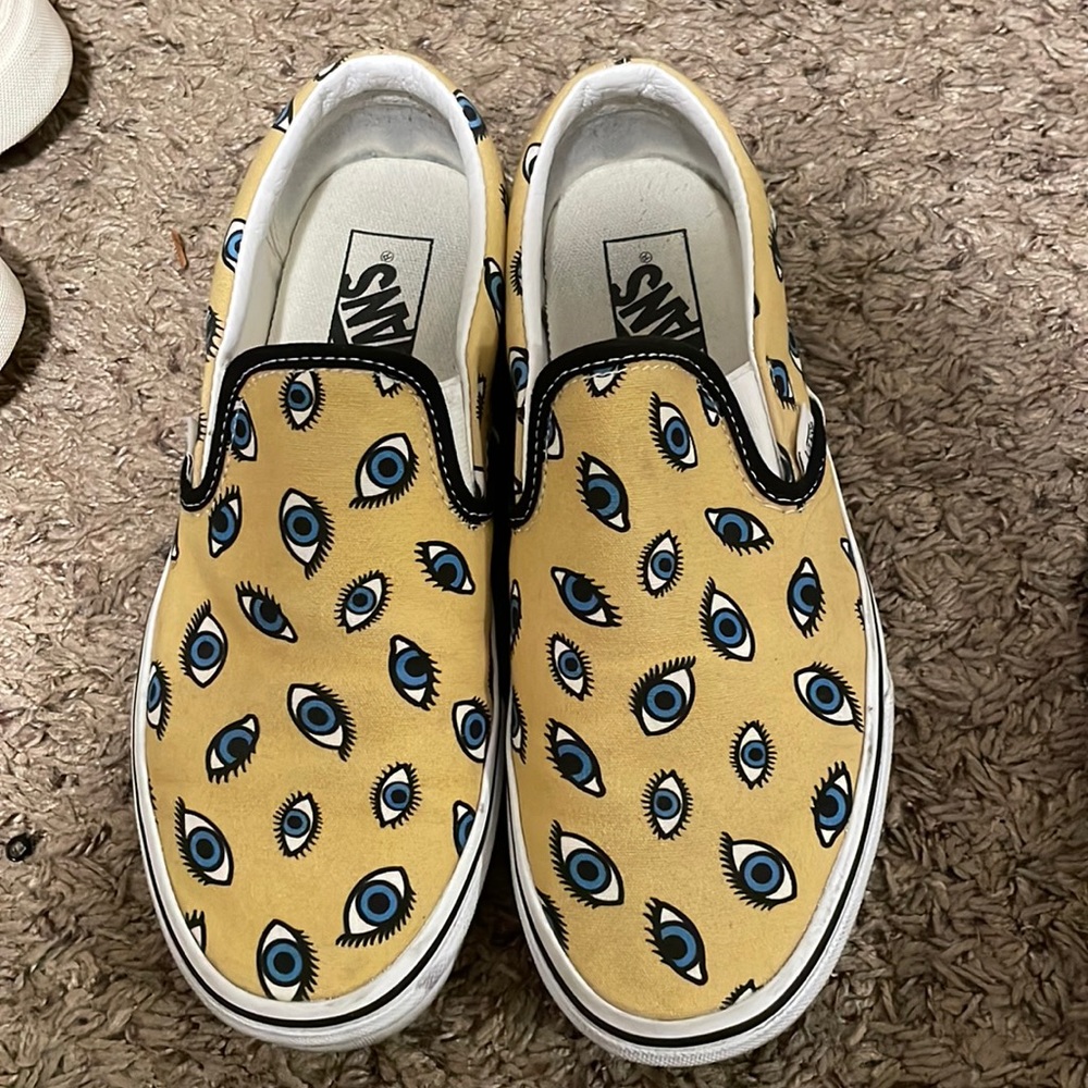 Vans Yellow Slip-On Shoes with Eye Pattern